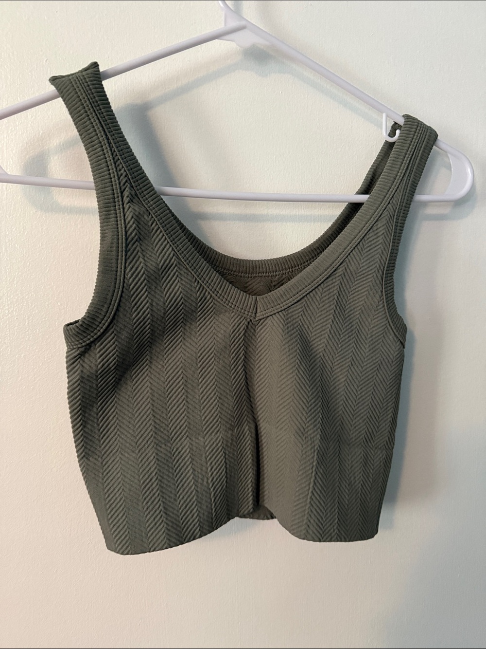 Nikibiki Olive Ribbed V-Neck Crop Tank